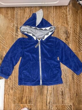Hanna Andersson Blue Shark Terrycloth Hooded Zip-Up Jacket-3T